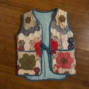 Handmade Patchwork Quilted Vest with Floral Patterns